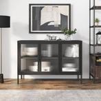 vidaXL Dressoir 105x35x70 cm glas en staal zwart, Huis en Inrichting, Kasten | Dressoirs, 100 tot 150 cm, Verzenden, Nieuw, Metaal