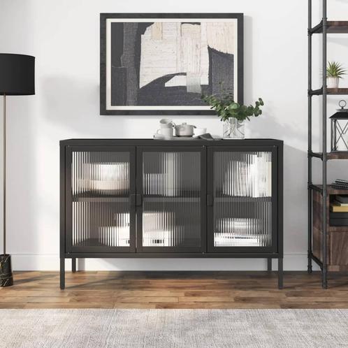 vidaXL Dressoir 105x35x70 cm glas en staal zwart, Huis en Inrichting, Kasten | Dressoirs, 25 tot 50 cm, Nieuw, 100 tot 150 cm