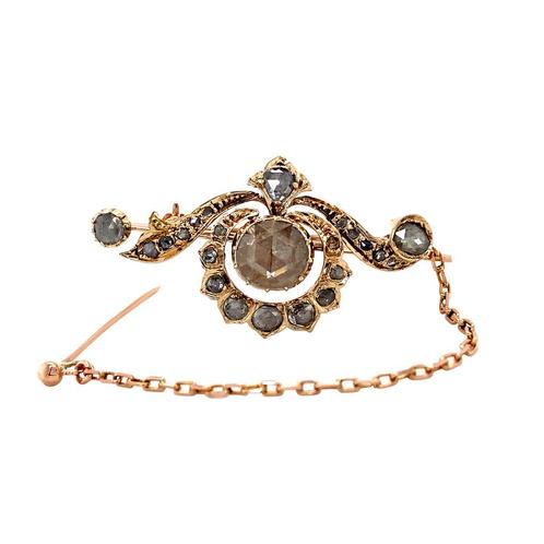 Gouden vintage broche met roosdiamant 14 krt, Sieraden, Tassen en Uiterlijk, Broches, Nieuw, Ophalen of Verzenden