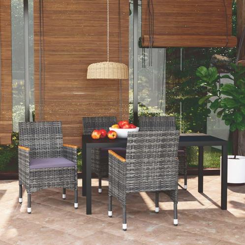 vidaXL 5-delige Tuinset met kussens poly rattan grijs, Tuin en Terras, Tuinsets en Loungesets, Tuinset, Nieuw, 4 zitplaatsen, Rotan