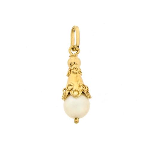Gouden solitair hanger met parel (pearl, kettinghanger), Sieraden, Tassen en Uiterlijk, Bedels, Gebruikt, Overige merken, Goud