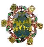 Zonder Minimumprijs - Ring - 9 kt. Geel goud, Zilver Olivijn, Sieraden, Tassen en Uiterlijk, Ringen, Nieuw