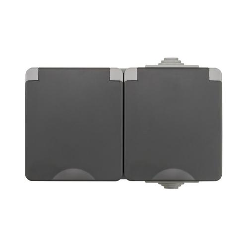 Opbouw Wandcontactdoos 2-voudig | IP55 - Grijs, Doe-het-zelf en Verbouw, Elektra en Kabels, Schakelaar, Nieuw, Ophalen of Verzenden