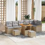 vidaXL Tuin Sofa Set met kussen met opslag 9 pcs Beige en, Verzenden, Nieuw, Rotan