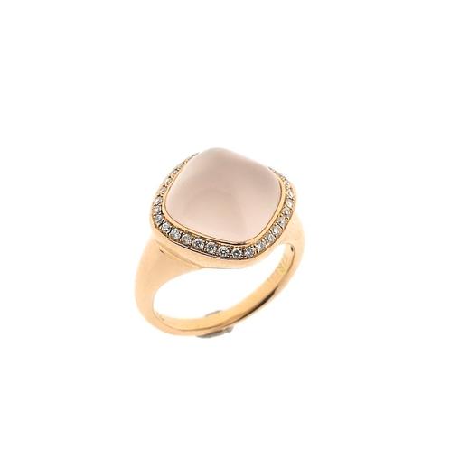 18 Krt. gouden ring gezet met rozenkwarts en diamant | 0,..., Sieraden, Tassen en Uiterlijk, Ringen, Dame, Met edelsteen, Overige kleuren