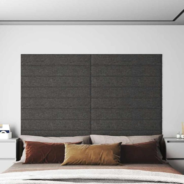 vidaXL Wandpanelen 12 st 1,62 m² 90x15 cm stof donkergrijs, Doe-het-zelf en Verbouw, Platen en Panelen, Nieuw, Verzenden