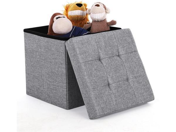 Veiling - iBella Living poef met opslag grijs, Huis en Inrichting, Banken | Voetenbanken en Poefen