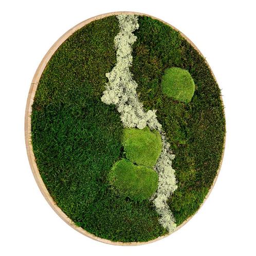 Mosschilderij Rond 120 cm Ongelakt Eiken - Uppsala Latte, Huis en Inrichting, Woonaccessoires | Lijsten