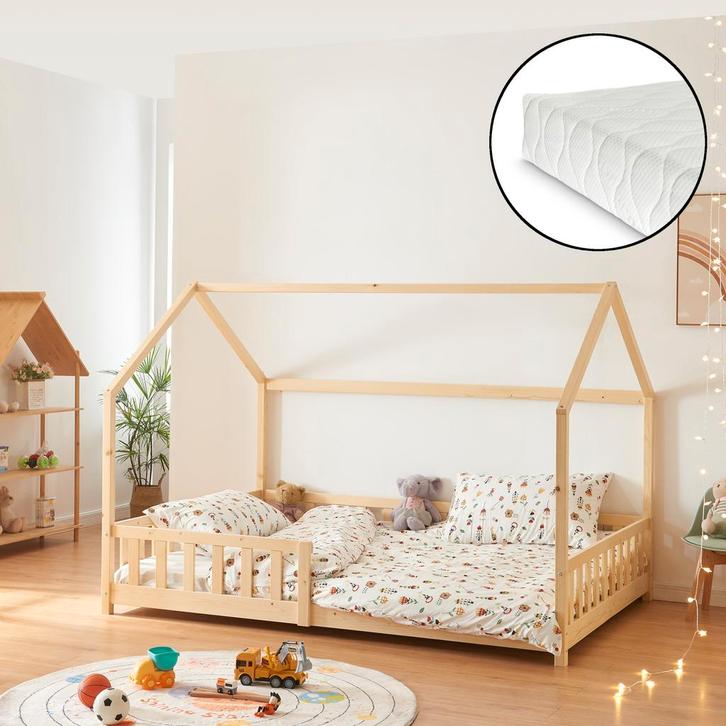 Kinderbed Hesel huisbed met matras en uitvalbeveiliging 120x, Kinderen en Baby's, Kinderkamer | Bedden, Verzenden