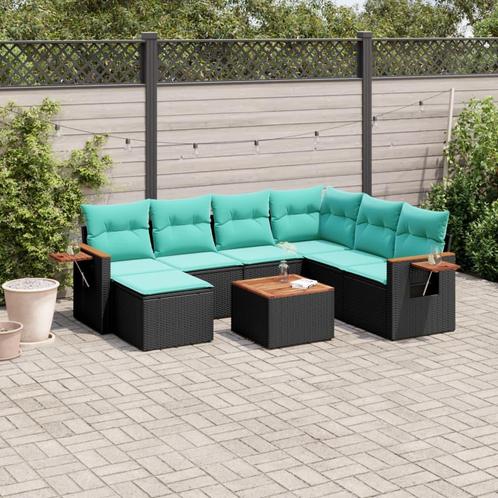 vidaXL 8-delige Loungeset met kussens poly rattan zwart, Tuin en Terras, Tuinsets en Loungesets, Loungeset, Nieuw, Rotan, Verzenden