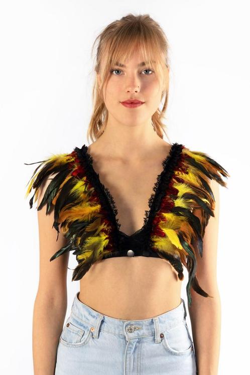 Top met Veren Geel Rood XS S M Verentop Steampunk Topje Veer, Kleding | Dames, Carnavalskleding en Feestkleding, Kleding, Nieuw