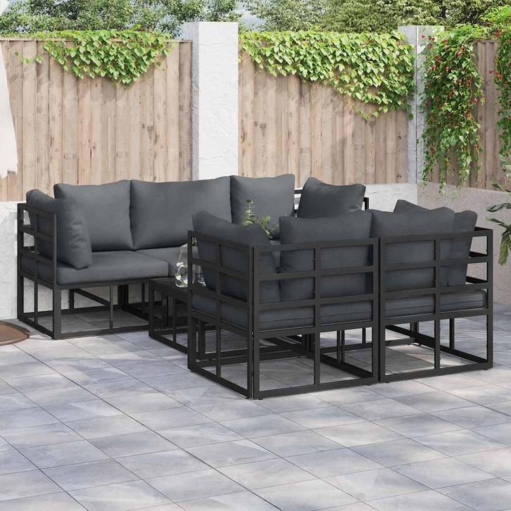 vidaXL Tuin Sofa Set met kussen 6 pcs Zwart Aluminium, Tuin en Terras, Tuinsets en Loungesets, Nieuw, Aluminium, Verzenden
