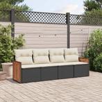 vidaXL 4-delige Loungeset met kussens poly rattan zwart, Tuin en Terras, Verzenden, Nieuw, Rotan, Loungeset