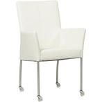 Leren eetkamerstoel Comfort met wieltjes en armleuning -, Huis en Inrichting, Stoelen, Leren eetkamerstoel Comfort met wieltjes en armleuning - Toledo Bianco (gebroken wit) - Poten staal vierkant RVS past perfect in uw interieur als u woonstijl: Modern is.