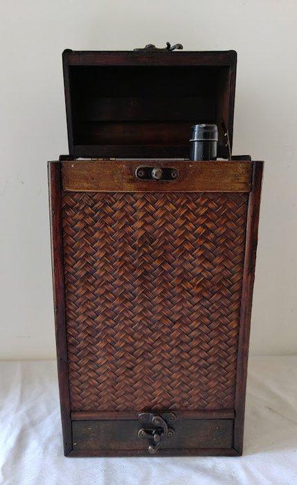Wijnrek - Aflaat Bottle-koker - Hout - Rotan - Leder -, Antiek en Kunst, Curiosa en Brocante