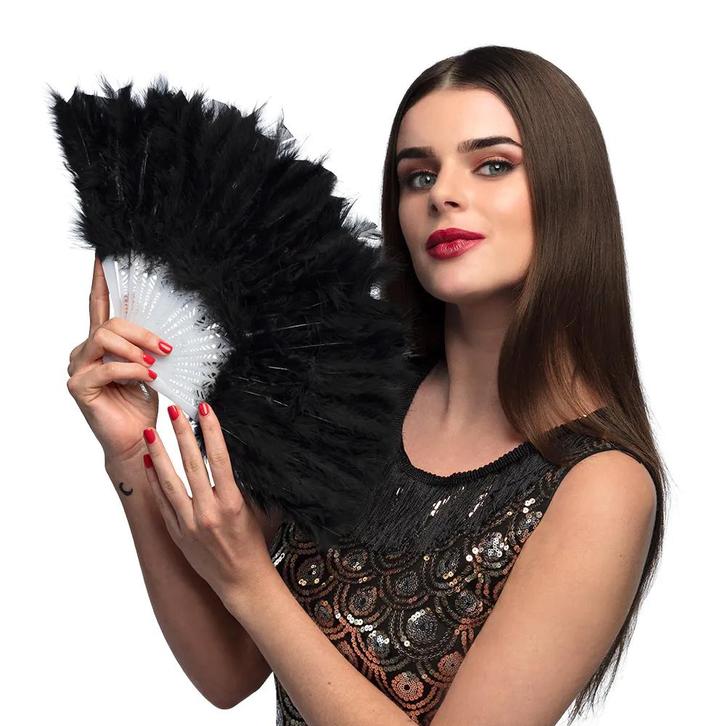 Zwarte Waaier 23cm, Hobby en Vrije tijd, Feestartikelen, Nieuw, Verzenden