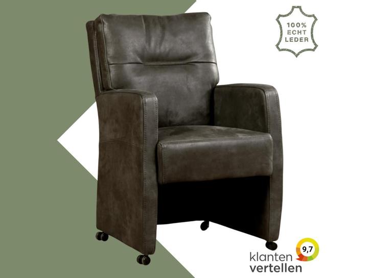 Leren eetkamerstoel Sharp - Kenia Antracite (grijs) -, Huis en Inrichting, Stoelen, Eén, Grijs, Nieuw, Leer, Ophalen of Verzenden