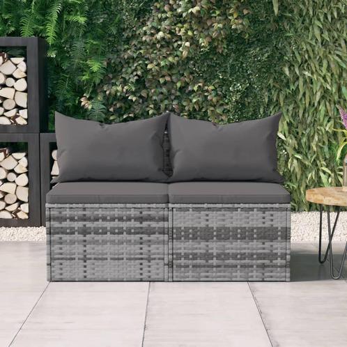 vidaXL Tuinmiddenbank met kussens 2 st poly rattan grijs, Tuin en Terras, Tuinsets en Loungesets, Nieuw, Rotan, Verzenden