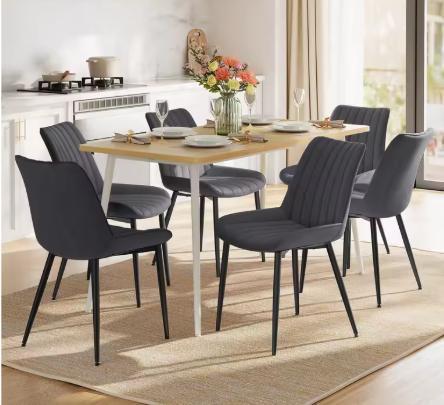 Set van 6 Eetkamerstoelen – Leerlook & Metalen Poten, Huis en Inrichting, Stoelen, Nieuw, Verzenden