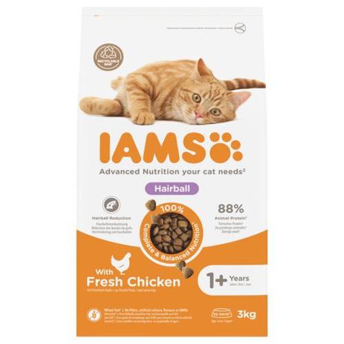 Iams For Vitality Adult Cat Hairball Chicken 3KG Op basis, Dieren en Toebehoren, Katten-accessoires, Ophalen of Verzenden