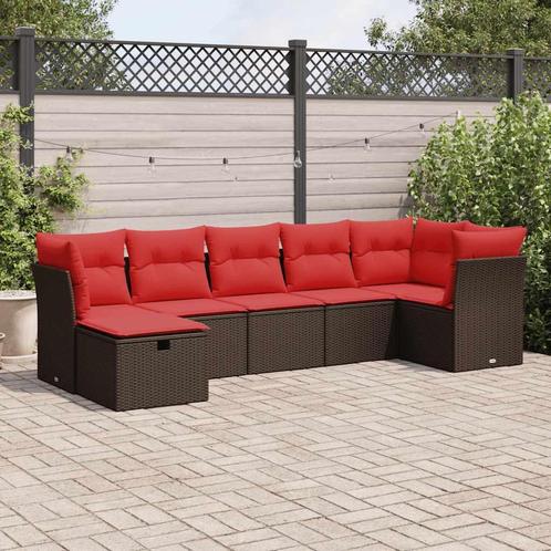 vidaXL 7-delige Loungeset met kussens poly rattan bruin, Tuin en Terras, Tuinsets en Loungesets, Loungeset, Nieuw, 7 zitplaatsen