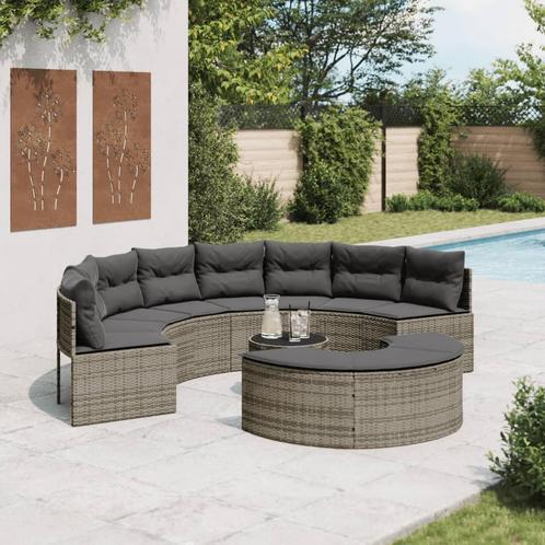 vidaXL 3-delige Loungeset halfrond poly rattan grijs, Tuin en Terras, Tuinsets en Loungesets, Loungeset, Nieuw, Rotan, Verzenden