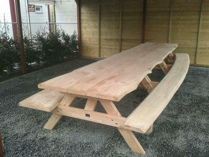 BOOMSTAM PICKNICKTAFEL PICKNICKBANK gemonteerd op locatie, Tuin en Terras, Tuinsets en Loungesets, Tuinset, Nieuw, Meer dan 8 zitplaatsen