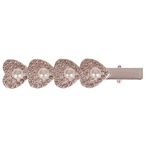 Haarclip met 4 zilverkleurige hartjes met strass en pareltje, Sieraden, Tassen en Uiterlijk, Kindersieraden, Nieuw, Ophalen of Verzenden