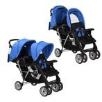 vidaXL Kinderwagen dubbel staal blauw en zwart, Kinderen en Baby's, Kinderwagens en Combinaties, Verzenden, Nieuw