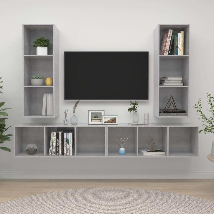 vidaXL Tv-wandmeubelen 4 st bewerkt hout betongrijs, Huis en Inrichting, Kasten | Televisiemeubels, 25 tot 50 cm, Nieuw, Overige houtsoorten