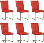Set van 6 Rode leren   - poot rond rvs - Toledo Leer Siegels, Nieuw, Vijf, Zes of meer stoelen, Modern, Leer