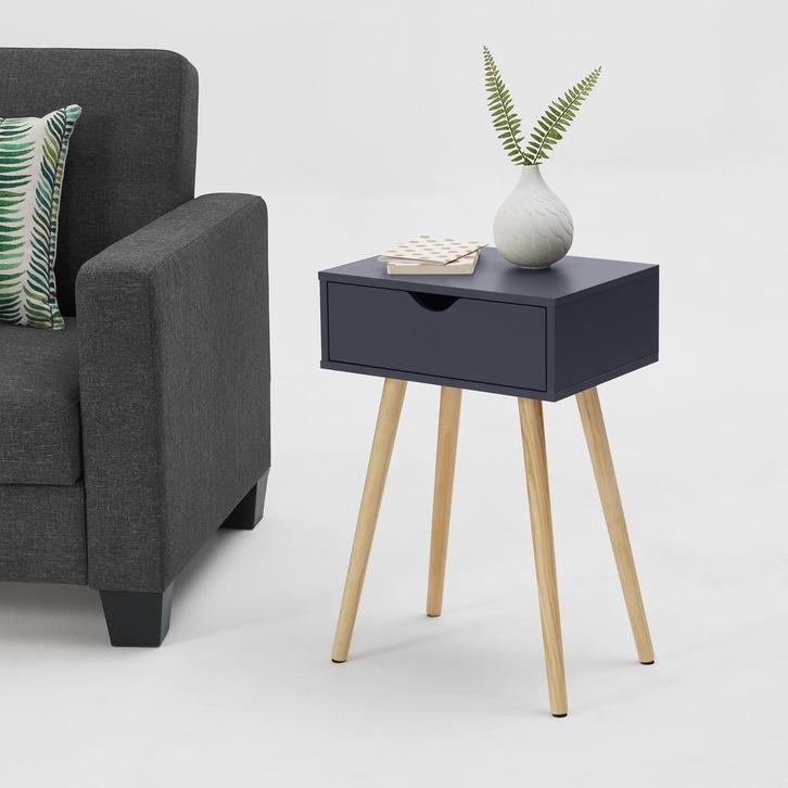 Bijzettafel met lade nachtkastje 60x40x29,5 cm donkergrijs, Huis en Inrichting, Tafels | Bijzettafels, Verzenden