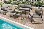 Tuinset 4P: Bank, Tafel, Kussens, Gegalvaniseerd en Glas, Verzenden, Nieuw