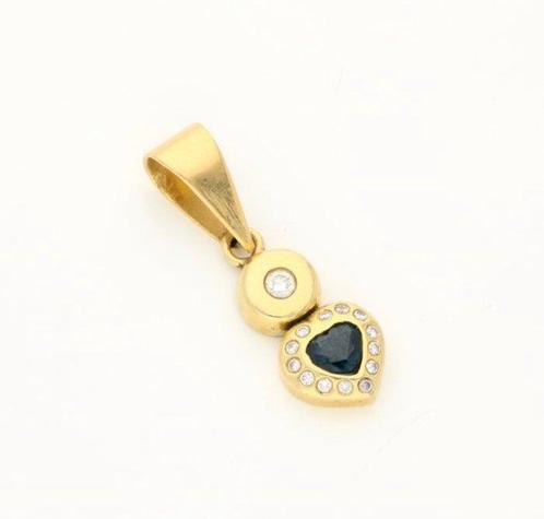 Hanger - 18 karaat Geel goud - 0.11ct. tw. Saffier - Diamant, Sieraden, Tassen en Uiterlijk, Antieke sieraden