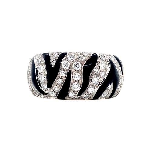 Witgouden ring met emaille en diamant 18 krt, Sieraden, Tassen en Uiterlijk, Ringen, Nieuw, Ophalen of Verzenden