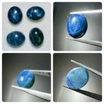 Kavel van 4 blauwe ster-saffier cabochons, 6 stralen. 16,96, Verzamelen, Mineralen en Fossielen