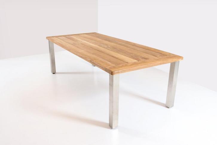 4 Seasons Outdoor Casa Teak tafel rvs poten 240 x 110 cm |, Tuin en Terras, Tuinsets en Loungesets, Ophalen of Verzenden