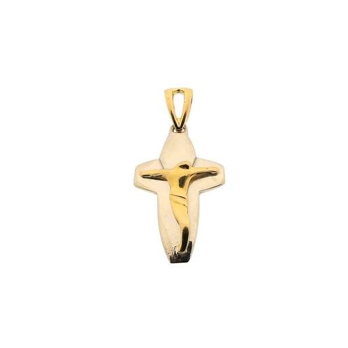 Gouden hanger van een kruis met corpus, Sieraden, Tassen en Uiterlijk, Bedels, Gebruikt, Overige merken, Goud, Ophalen of Verzenden