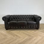 Vintage Chesterfield 3-zitsbank, donker bruin - leer, Huis en Inrichting, Ophalen of Verzenden, Gebruikt, Leer, Eén