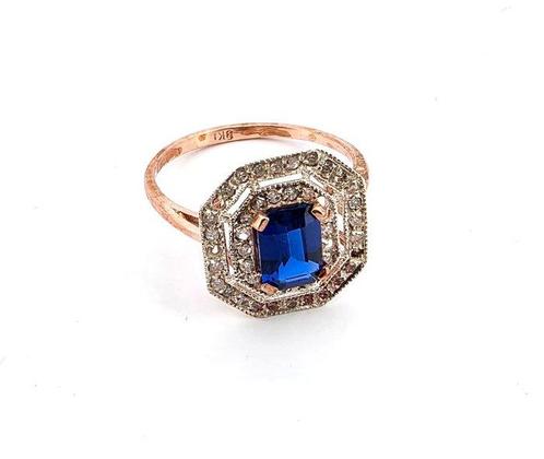 Zonder Minimumprijs - Ring - 9 kt. Roségoud, Zilver Saffier, Sieraden, Tassen en Uiterlijk, Ringen