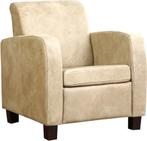 Taupe leren landelijke fauteuil - poot hout zwart - Kenia Le, Huis en Inrichting, Fauteuils, Nieuw, Ophalen of Verzenden, Landelijk
