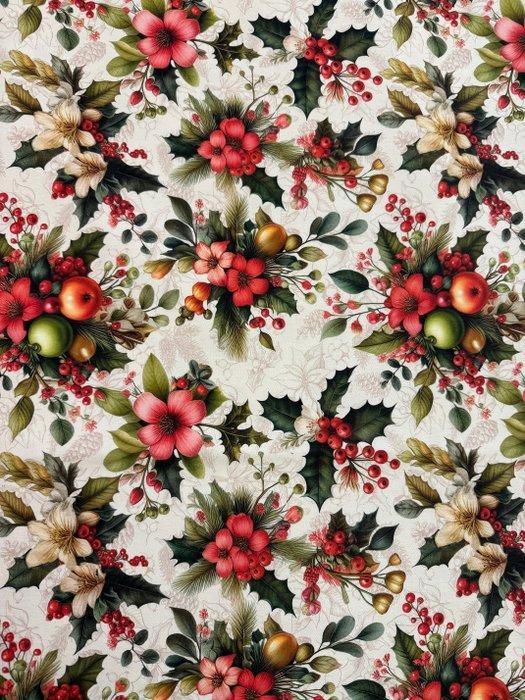 Kerststof voor stoffering - 3D-effect van hulst met rode, Diversen, Kerst