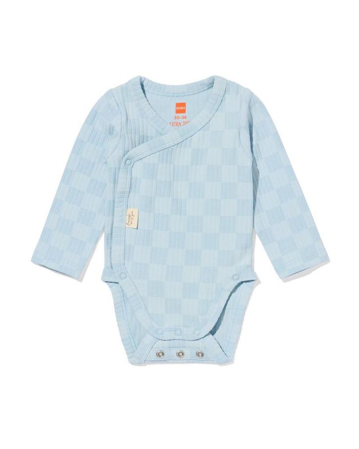 HEMA Newborn meegroei overslagromper rib blokken lichtblauw, Kinderen en Baby's, Babykleding | Overige, Nieuw, Verzenden