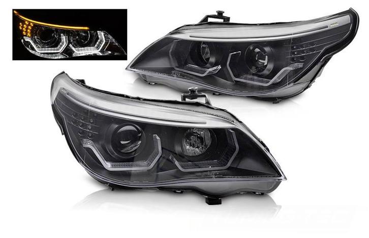 3D LED Angel Eyes koplampen Black geschikt voor BMW E60 E61, Auto-onderdelen, Verlichting, Nieuw, Universele onderdelen, Verzenden
