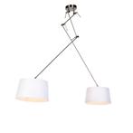 Hanglamp staal met linnen kappen wit 35 cm 2-lichts - Blitz, Nieuw, Overige stijlen