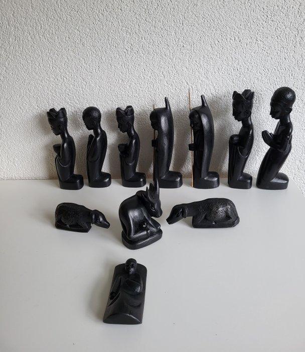 Kerststal (11) - Ebbenhout - Afrikaanse kerststal, Antiek en Kunst, Antiek | Boeken en Bijbels