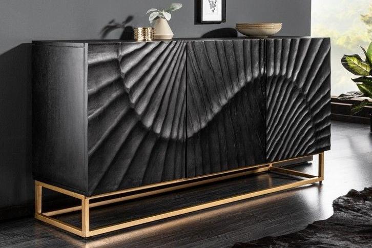 Massief dressoir SCORPION 140 cm zwart mangohout met, Huis en Inrichting, Kasten | Dressoirs, Ophalen of Verzenden