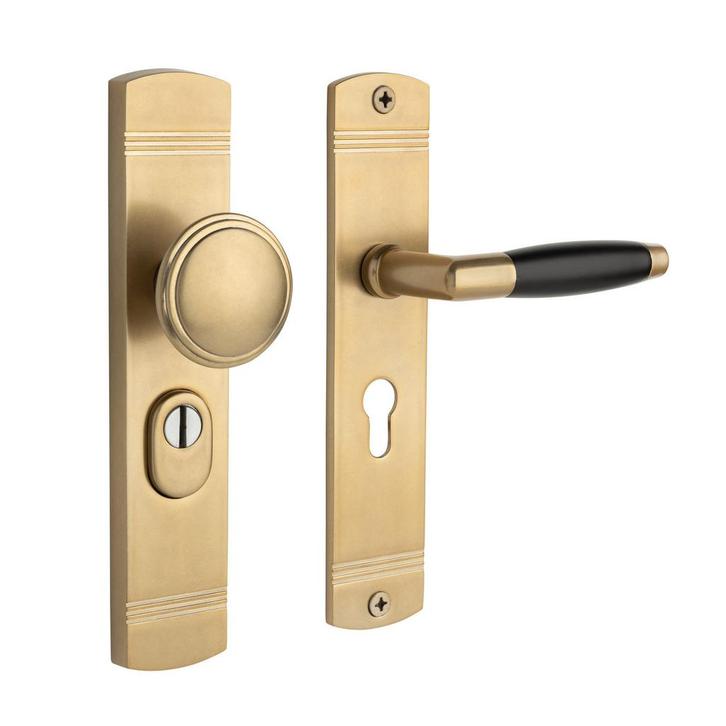 Retro buitendeurbeslag knop/klink PC55 getrommeld messing, Doe-het-zelf en Verbouw, Hang- en Sluitwerk, Klink of Kruk, Nieuw, Koper of Messing