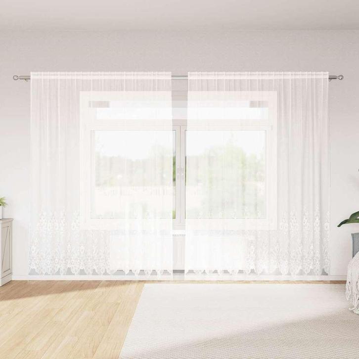 vidaXL Kantgordijn met gordijnen Wit 500x100cm Polyester, Huis en Inrichting, Stoffering | Gordijnen en Lamellen, Wit, Nieuw, Verzenden