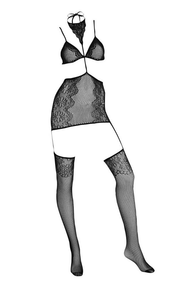 Leg Avenue kanten bh met rok en kousen zwart (intimiteit), Kleding | Dames, Ondergoed en Lingerie, Verzenden